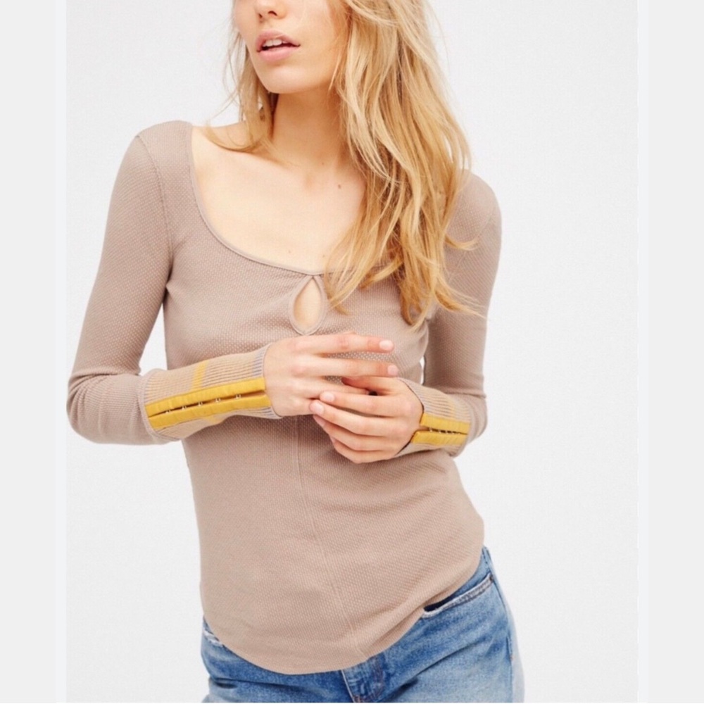 we the free people beige cuff keyhole thermal long sleeve